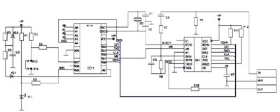 Упрощ╦нная схема узела, включающего контроллер PIC16F84 и микросхему модема FX614.