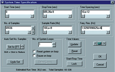   : Start Time (c) -   ޸; Stop Time () -   ޸; Time Spacing () -  ; No. of Samples -  ޸; Sample Rate () -  ; Freq. Res. () -  .