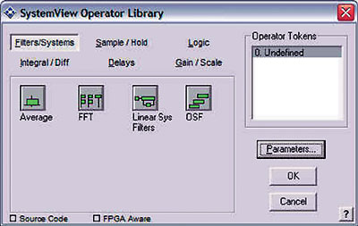 Закладка Filters/Systems библиотеки Operator.