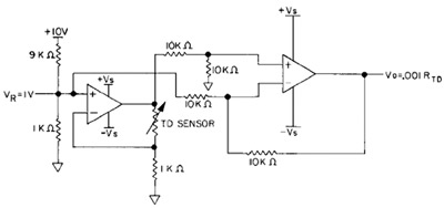 Схема включения термодатчика для дополнительной линеаризации характеристики.