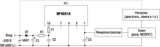 Обобщенная схема устройства с источником питания на модуле BP5041A 