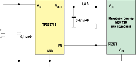 Использование TPS79718 для питания и управления сбросом микроконтроллера
